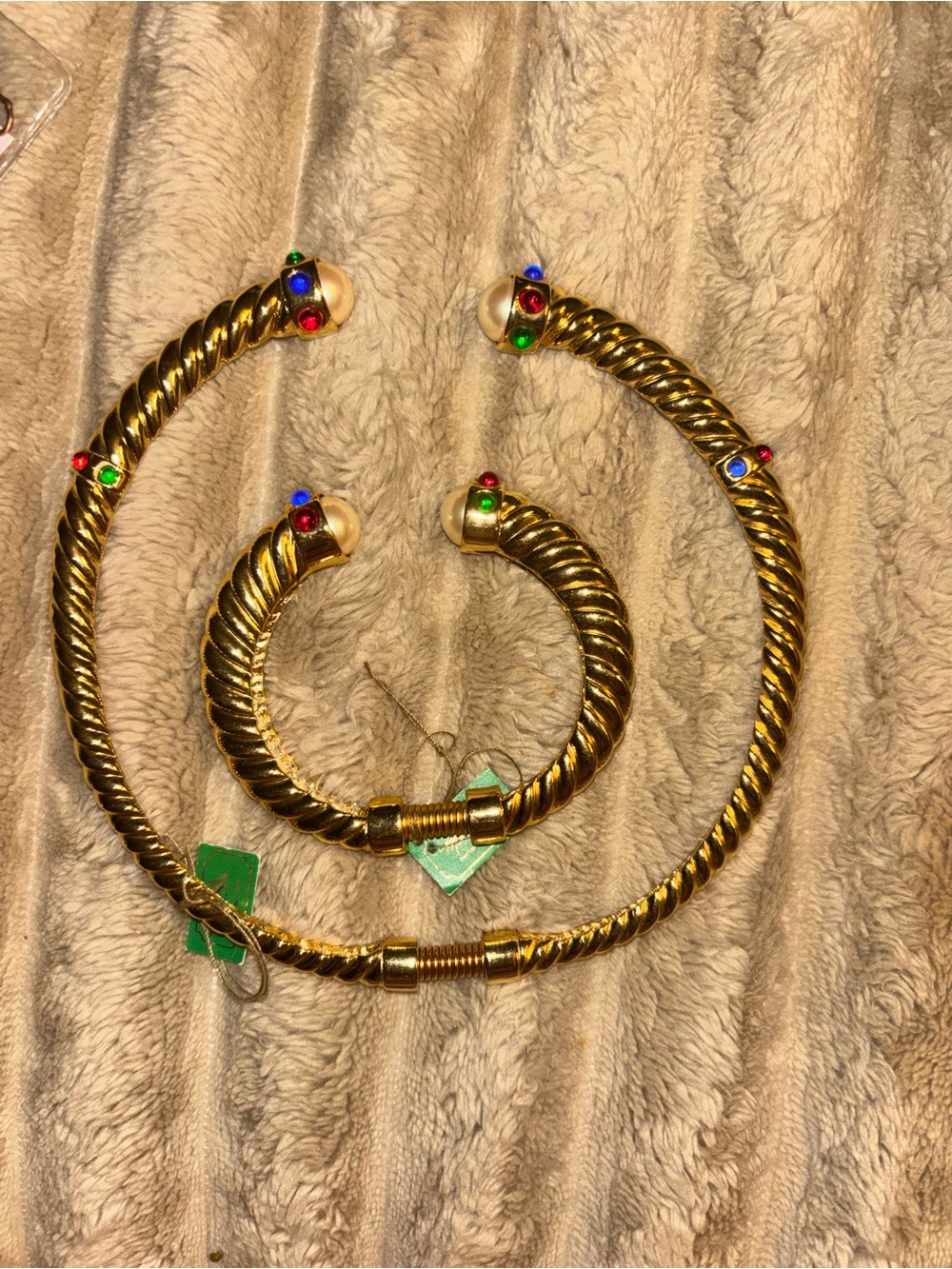 Gold-Tone Twisted Cable Clamper Bracelet with Colorful Cabochons